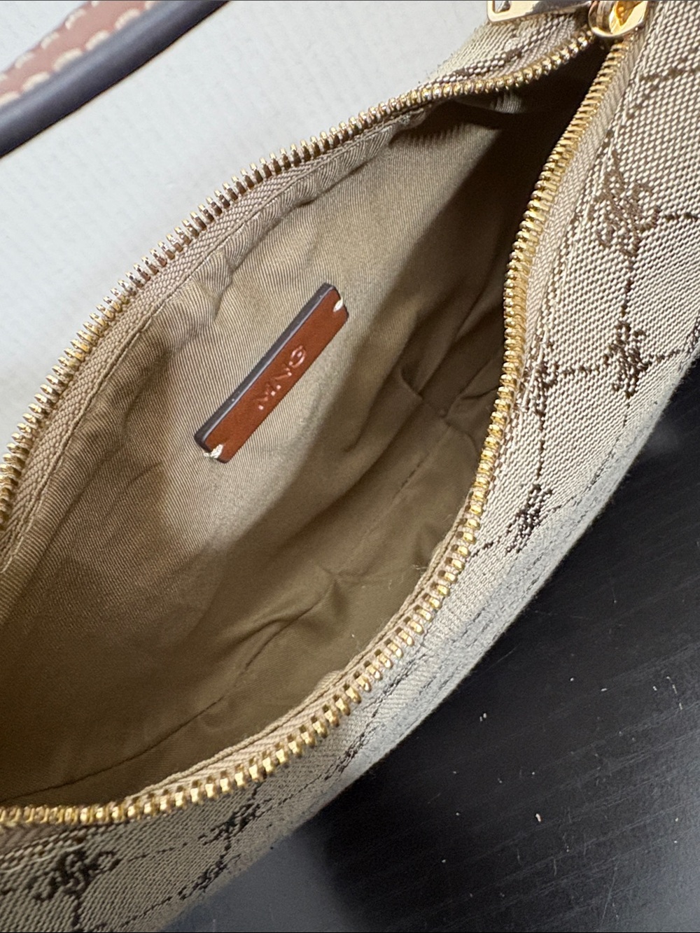Mango Beige Monogram Shoulder Bag with Brown Trim SMALL JACQUARD SHOULDER BAG - Picture 3 of 6